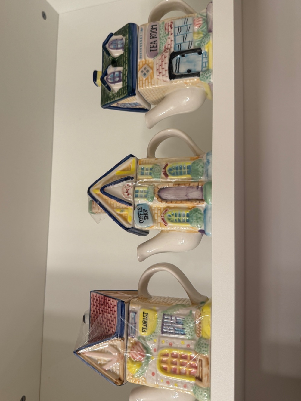 Vintage 2000 Collectors series teapots houses hand painted village coffee shop